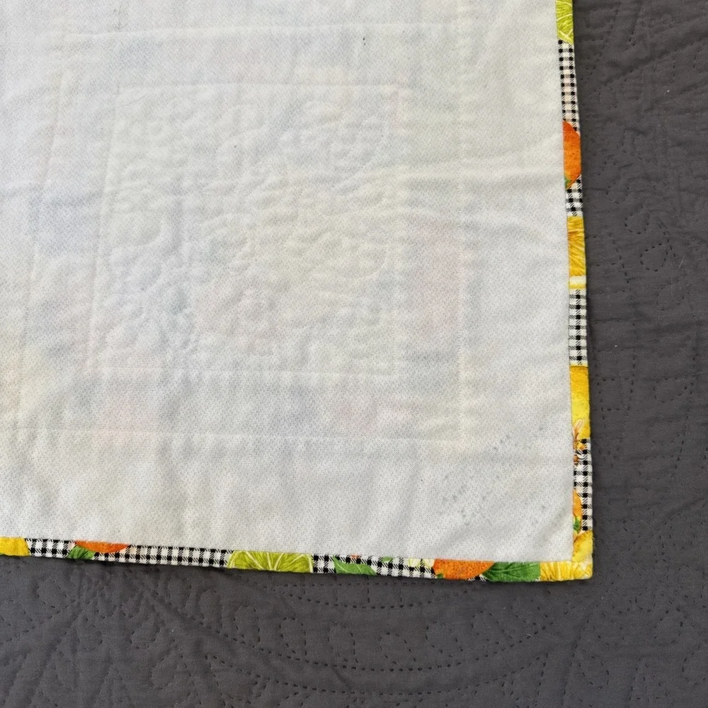 Handmade Quilted Table Runner Citrus Fruit Check Lemons Oranges 15x34